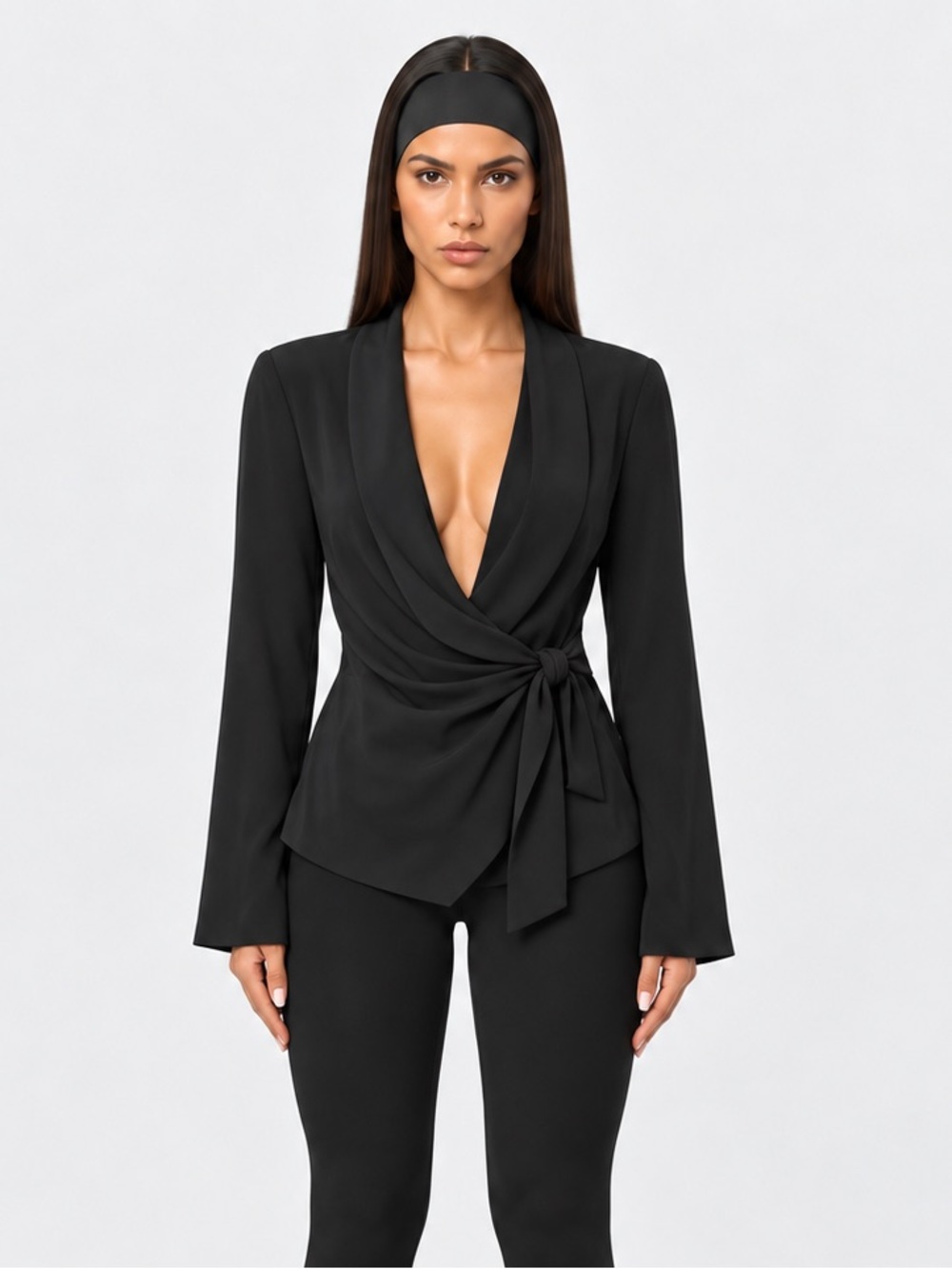 Naked Wardrobe Side Tie Shirting Blazer Black